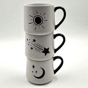NWT Mainstays 3pc Celestial Stackable Mug Set Sun Moon Stars 14.5oz New